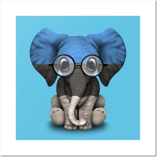 Baby Elephant with Glasses and Estonian Flag Posters and Art